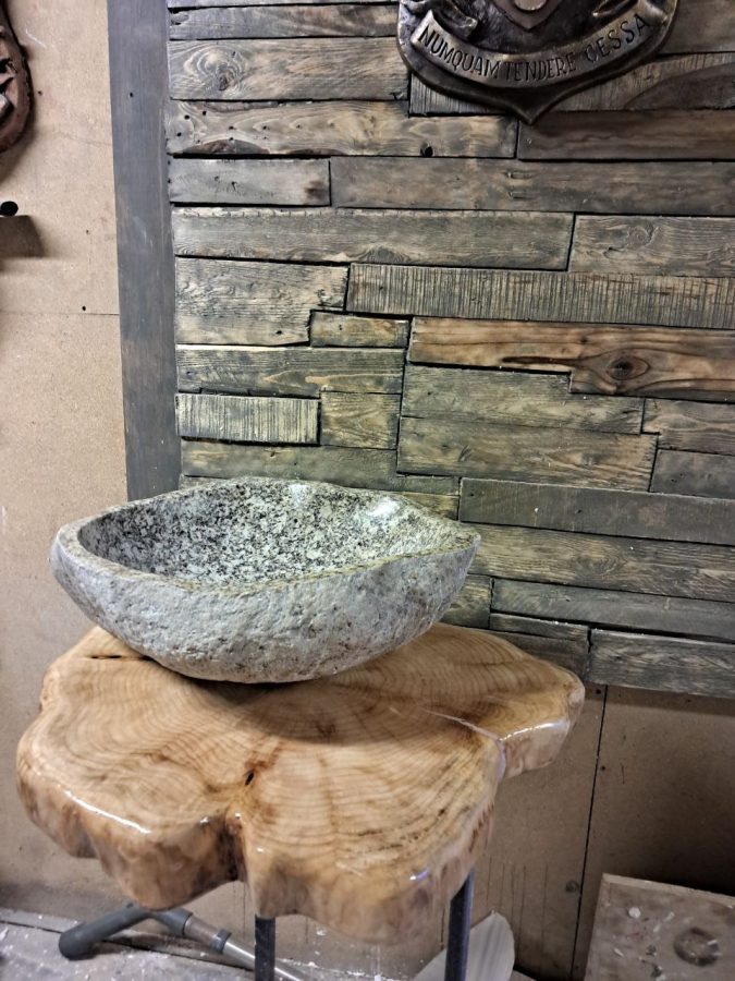 Natural stone vessel basin