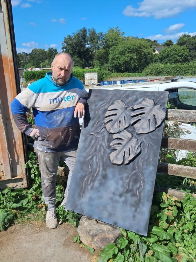 Monstera leaves cast relief panel