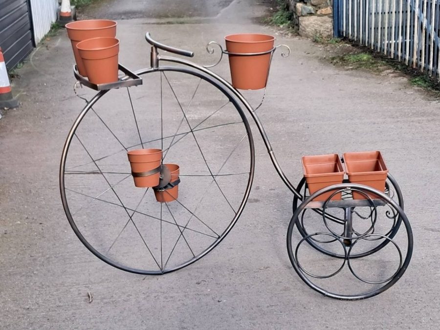 Penny-farthing planter, bronze finish
