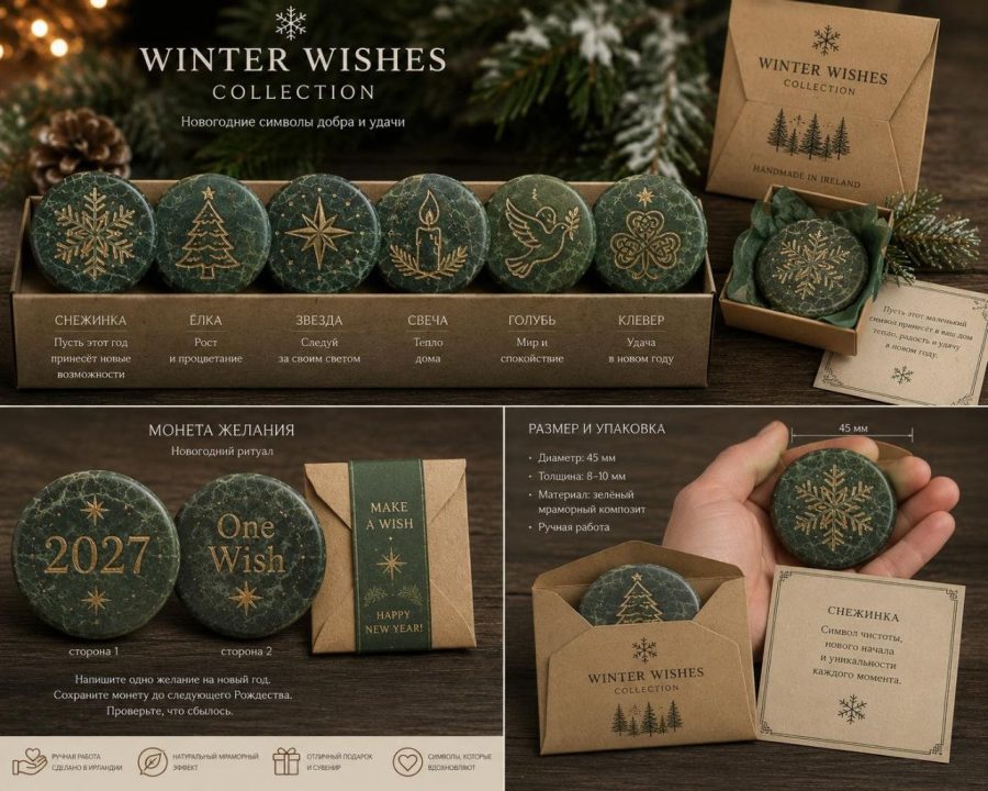 Winter Wishes handmade wish coins with packaging